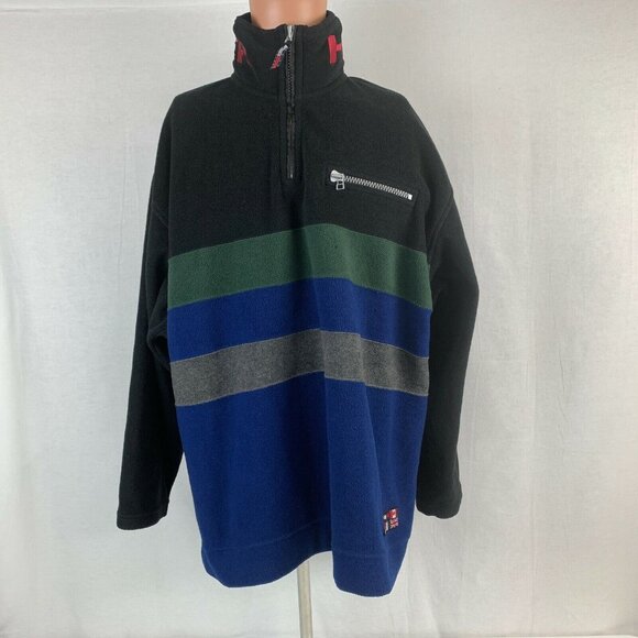 Tommy Hilfiger Outdoors Spell Out Fleece Jacket Vtg 90s Striped Embroidered L - Picture 2 of 6